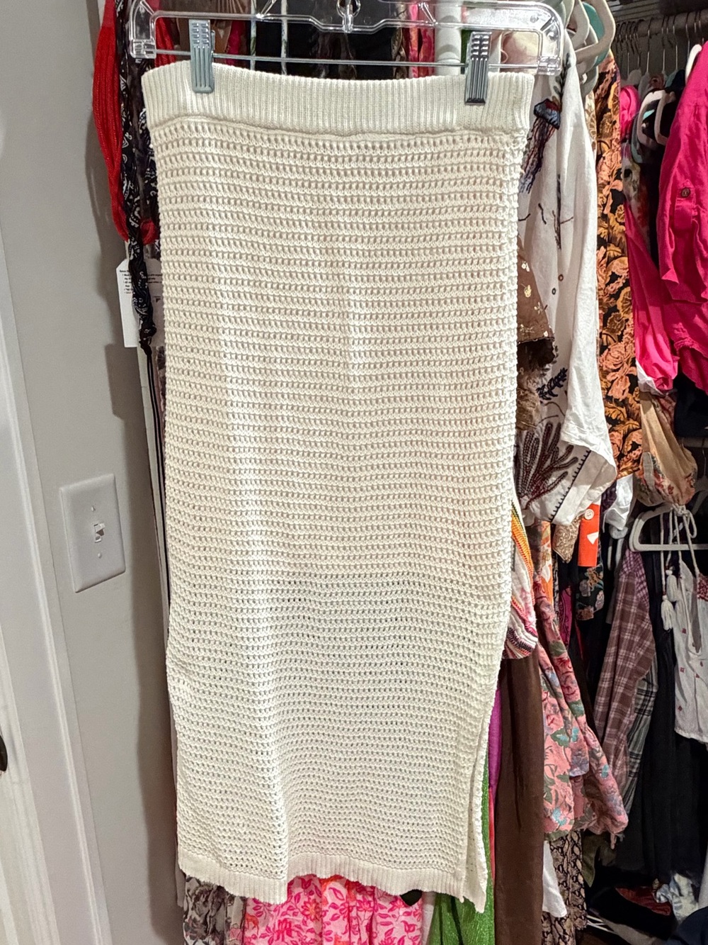 Skies Are Blue Cream Knit Midi Skirt - Crochet Pencil Style